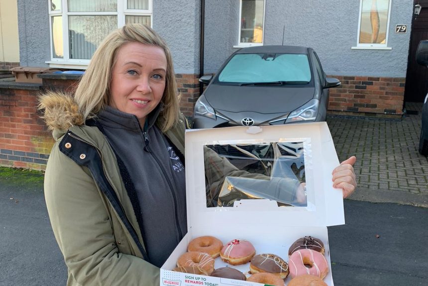 Our Ilkeston Manager, Jo delivering doughnuts to her team out in the field